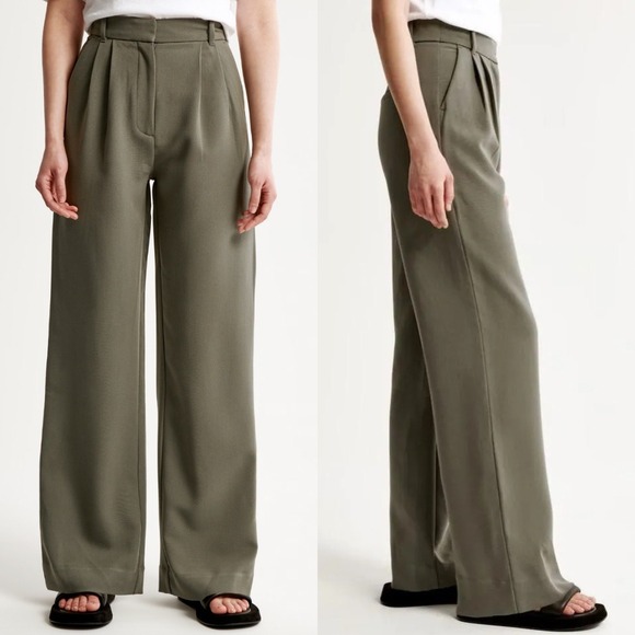 Abercrombie & Fitch Pants - Abercrombie & Fitch Olive Green Sloane Tailored Wide Leg Trouser Pants Long